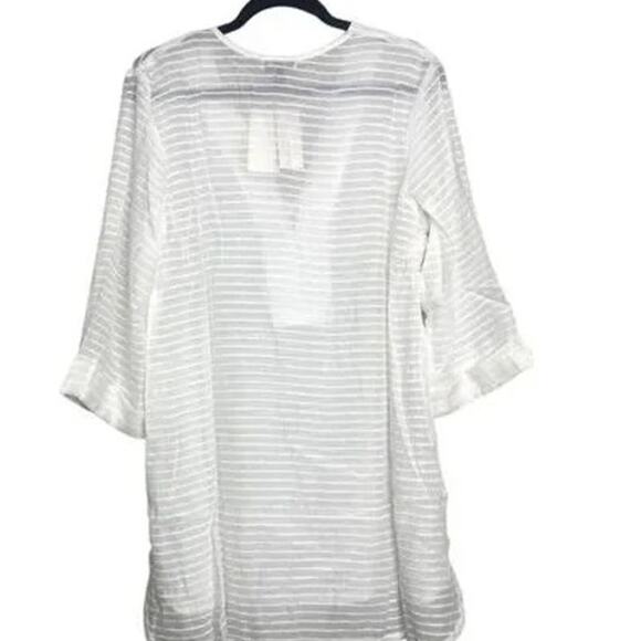 NWT J. Valdi Santa Barbara Big Shirt Tunic LaceUp Texture Stripe Coverup L White - Picture 15 of 15